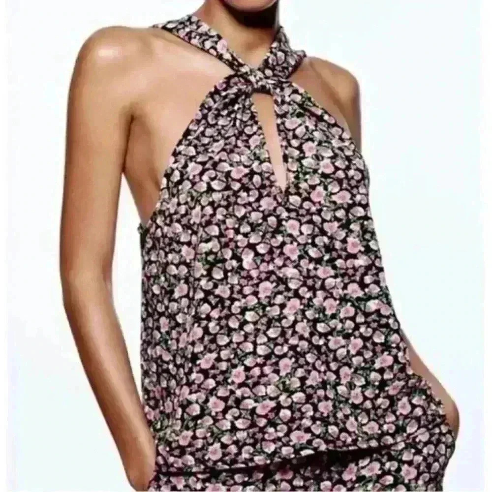Free | Zara Cross Over Grecian Floral Top